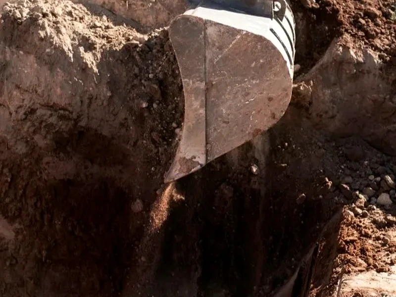 Construção de valas de drenagem em terreno agrícola